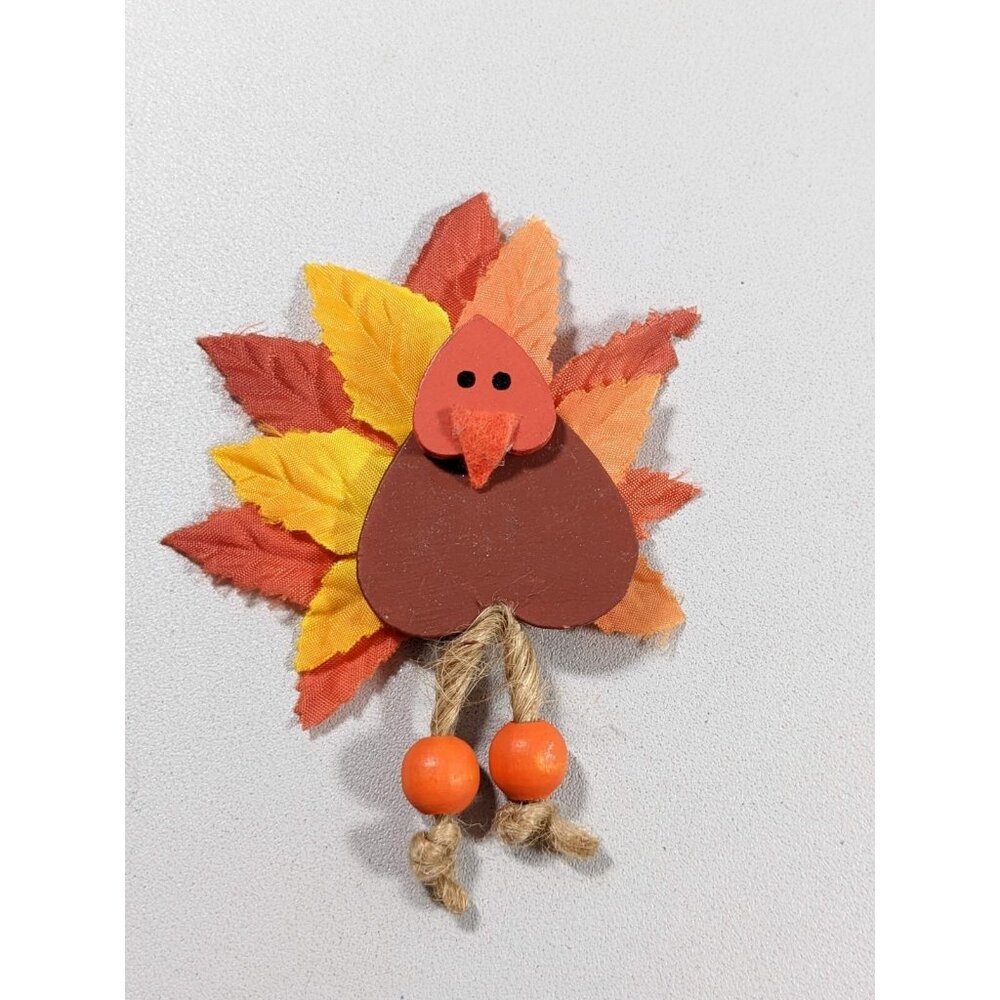 Artisan Brown Orange Yellow Thanksgiving Turkey Wood‎ Pin